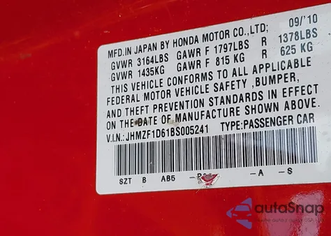 2011 Honda Cr-Z Ex from USA, damaged, VIN JHMZF1D61BS005241